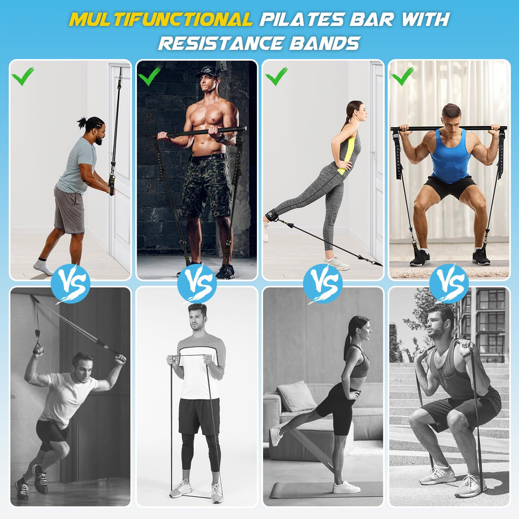 Pilates Bar Kit With Resistance Bands, Multifunctional Metal Exercise Bar With Heavy-Duty Metal Adjustment Buckle, Portable Home
