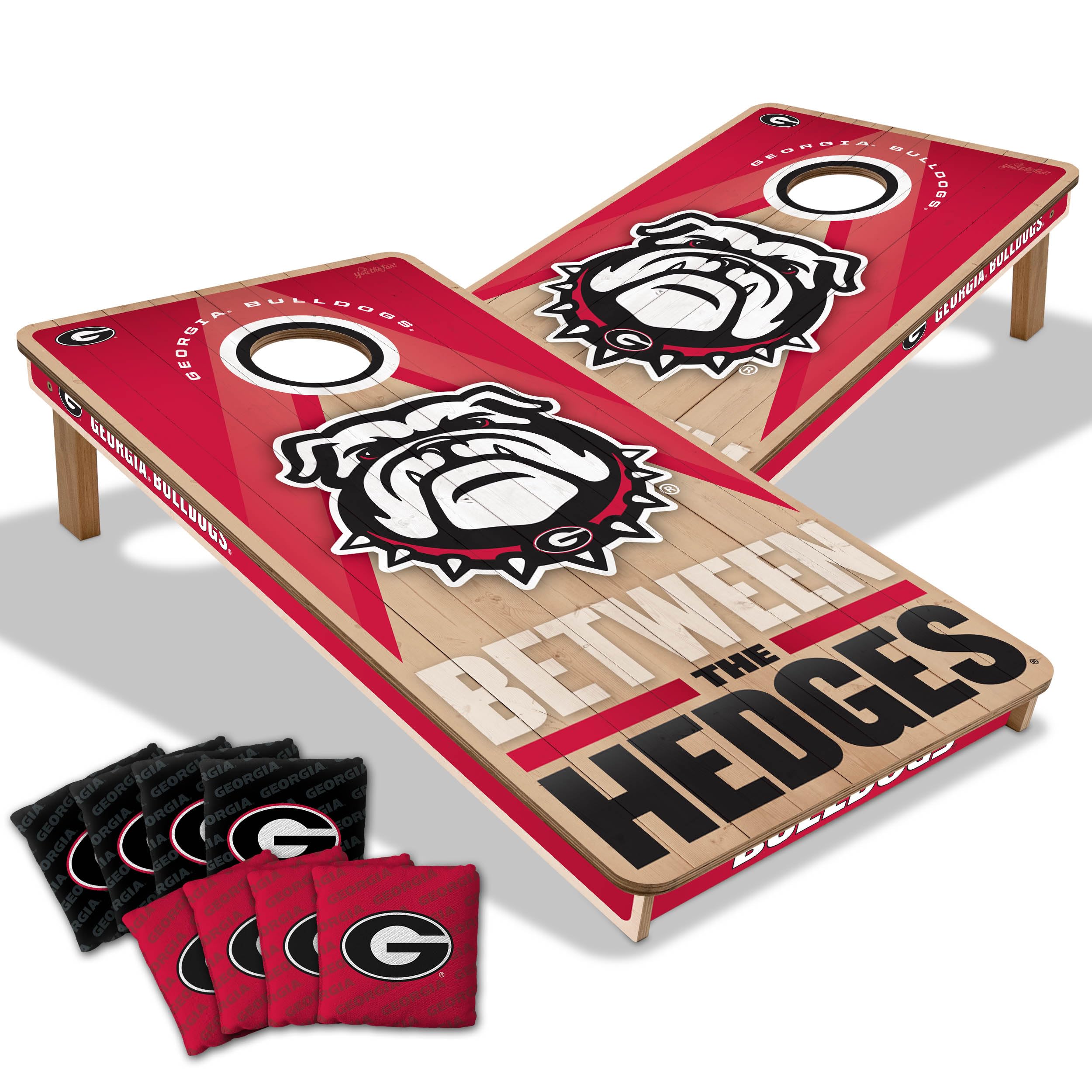 YouTheFan NCAA Georgia Bulldogs 2 x 4 Slogan Series Professional Wood Cornhole Game with Logo Bags