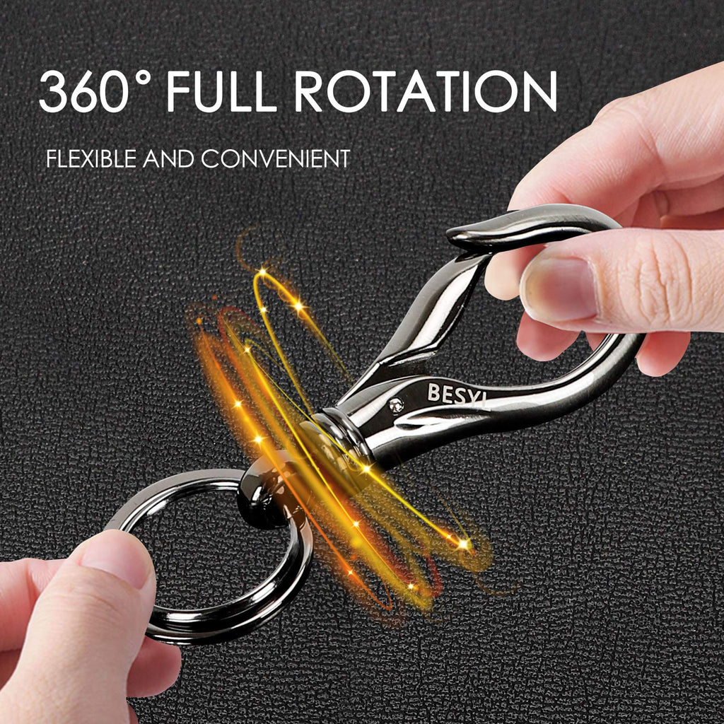 Besyl Black Commerce Keychain With 2 Key Rings, Office And School Heavy Duty Car Key Chain For Men And Women