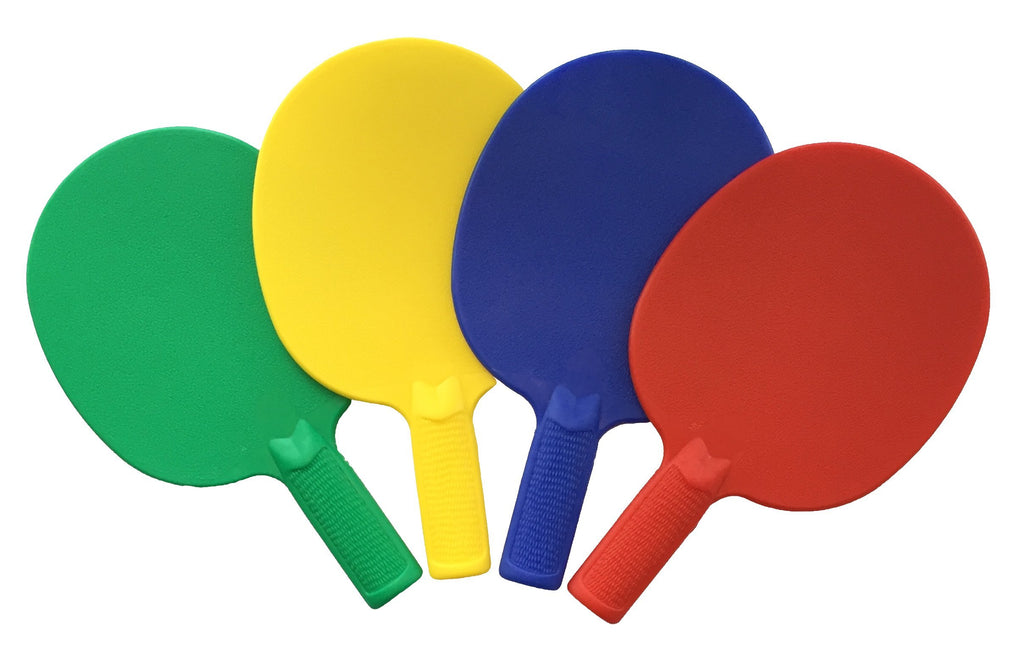 Plastic Ping Pong Paddles - Complete Set Of 4 Durable Multi-Color, Blue, Red, Green, Yellow Paddles For Kids Or Outdoor Tables A
