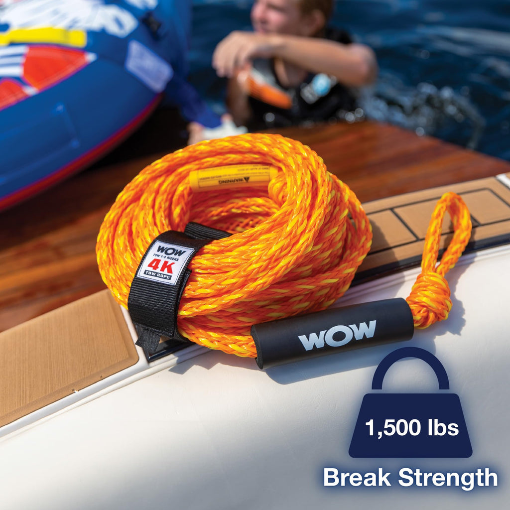 Wow Sports World Of Watersports 4K 60 Ft. Tow Rope With Floating Foam Buoy 1 2 3 Or 4 Person Tow Rope For Boating, 11-3010