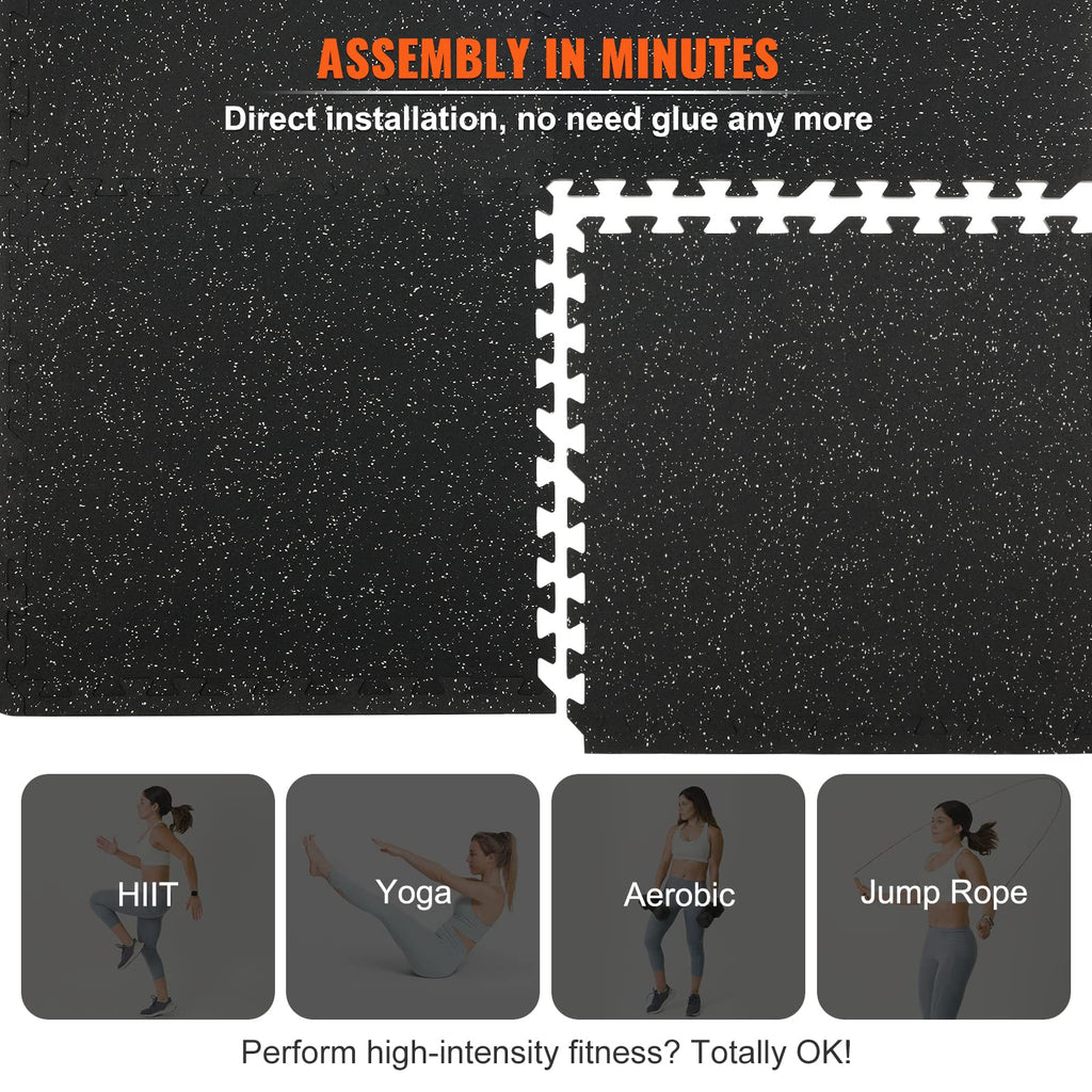 Vevor 12 Pcs 1/2 Inch Thick Gym Floor Mats, 24'' X 24'' Eva Foam & Rubber Top Interlocking Workout Floor Mats With 48 Sq.Ft Cove
