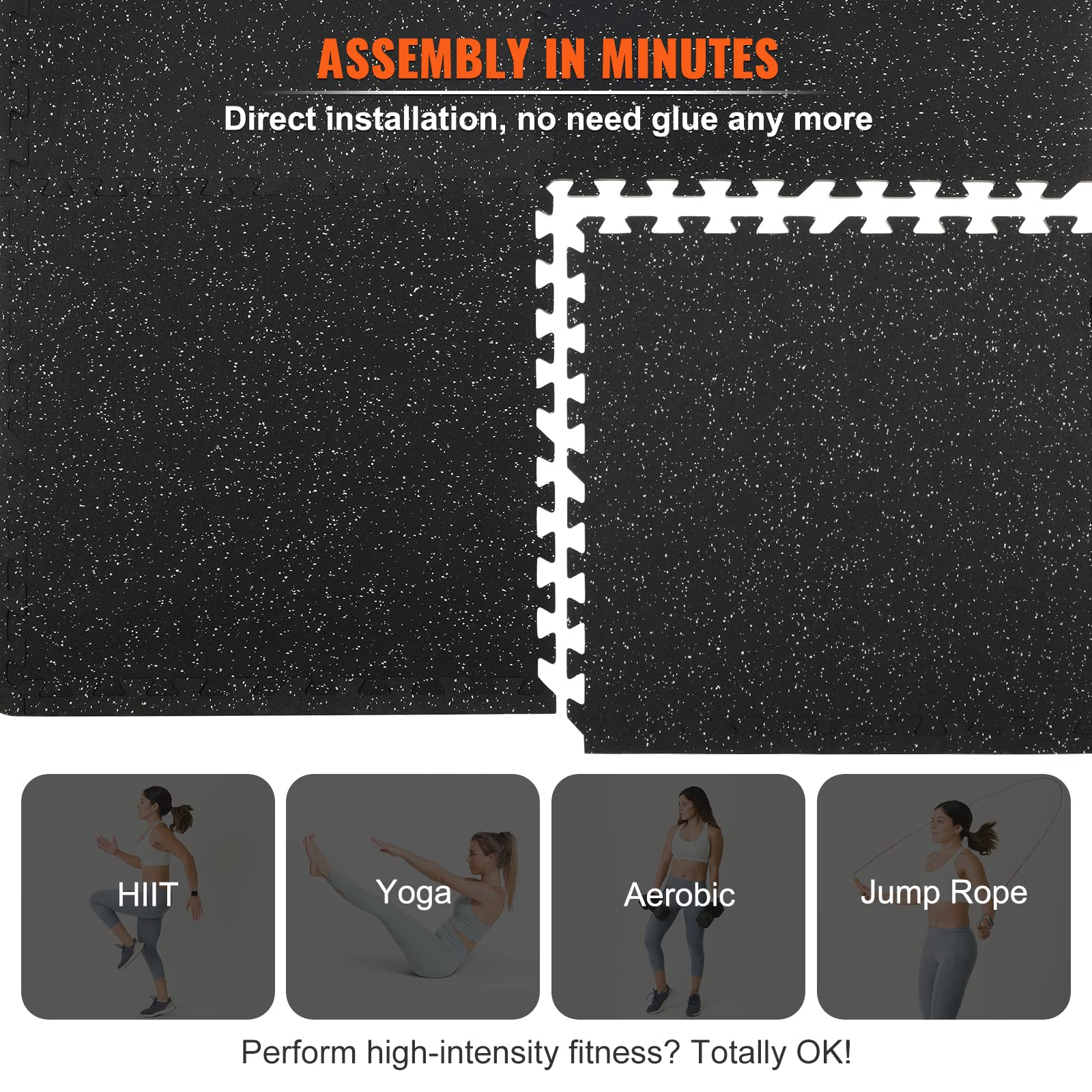 Vevor 12 Pcs 1/2 Inch Thick Gym Floor Mats, 24'' X 24'' Eva Foam & Rubber Top Interlocking Workout Floor Mats With 48 Sq.Ft Cove