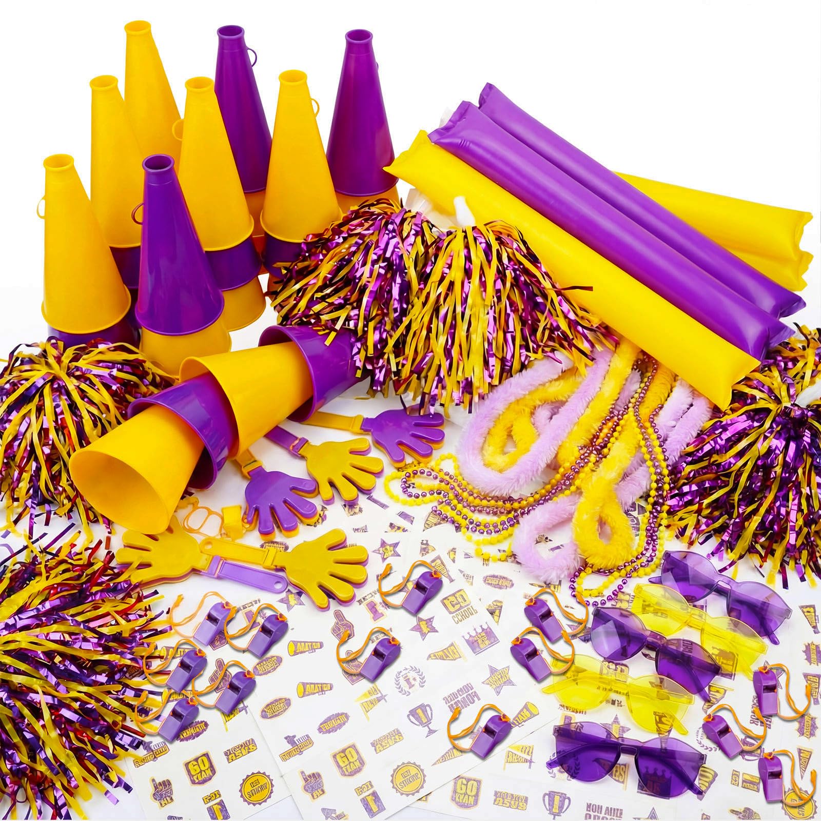 Soulchen 360 Pcs Yellow and Purple Team Spirit Accessories Bulk Spirit Day Pep Rally Accessories Sporting Events Party Cheerlead