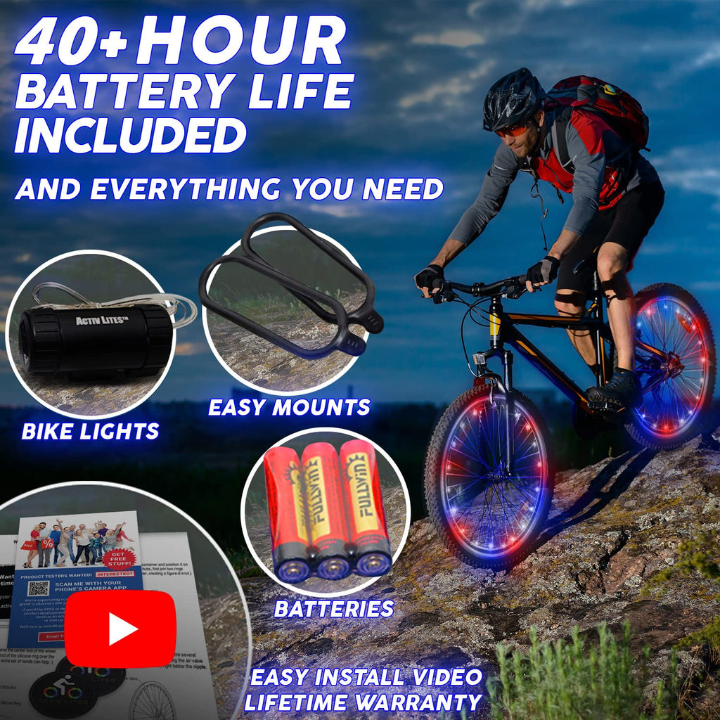 Activ Life Bike Lights, Patriotic, 1-Tire Pack Led Bicycle Christmas Lights For Wheels With Batteries Included, Unique Gifts For