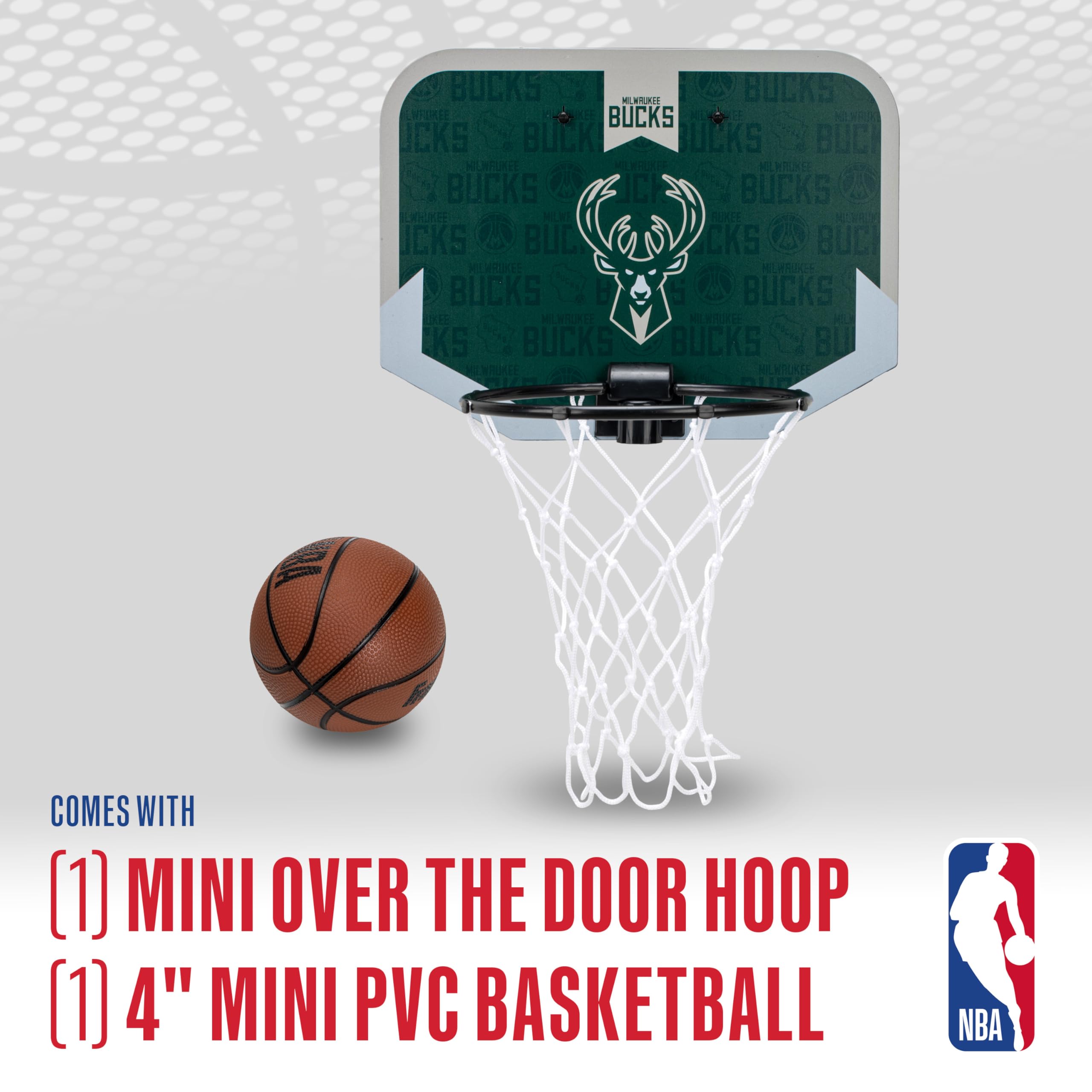 Franklin Sports Nba Milwaukee Bucks Mini Over The Door Basketball Hoop - Kids Indoor Mini Hoop With Ball - Nba Fan Shop Toy For