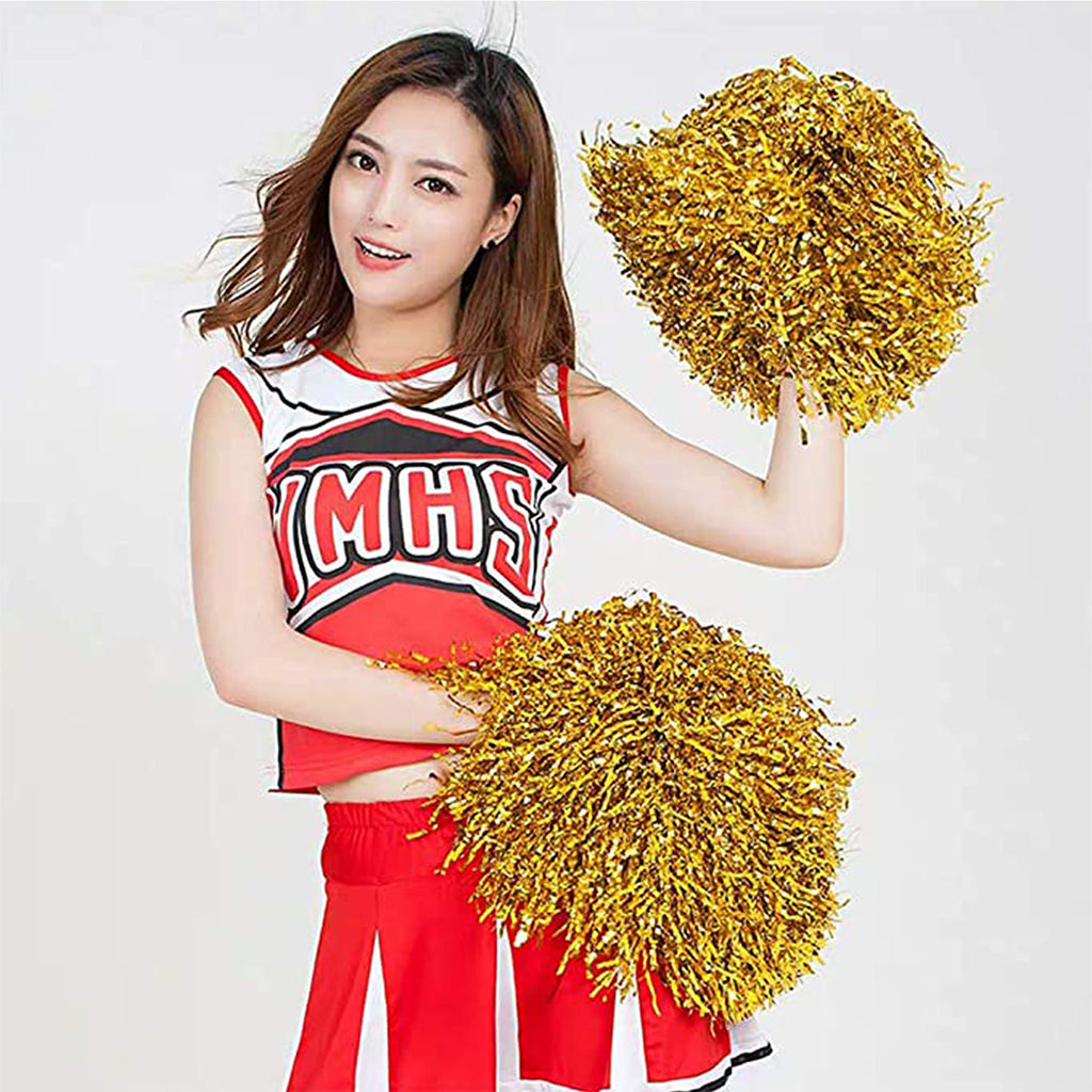 Ppxmeeudc 16Pcs Cheerleading Pom Poms Metallic Foil Plastic Pom Poms With Baton Handle For Game Sports Squads Dancing Party Foot