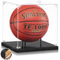 Jupdec Basketball Display Case Acrylic Clear 10'' Full Size With Solid Wood Base, Uv Protected Soccer Display Stand Box For Auto