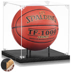 Jupdec Basketball Display Case Acrylic Clear 10'' Full Size With Solid Wood Base, Uv Protected Soccer Display Stand Box For Auto