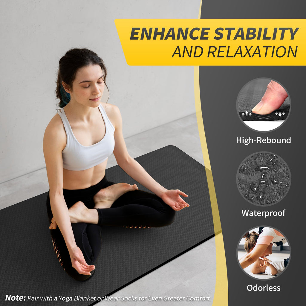 Cambivo Yoga Mat For Women Men Kids, 72'' X 24'' Tpe Yoga Mats, 1/4 & 2/5 Inch Extra Thick Yoga Mat Non Slip, Workout Mat With C
