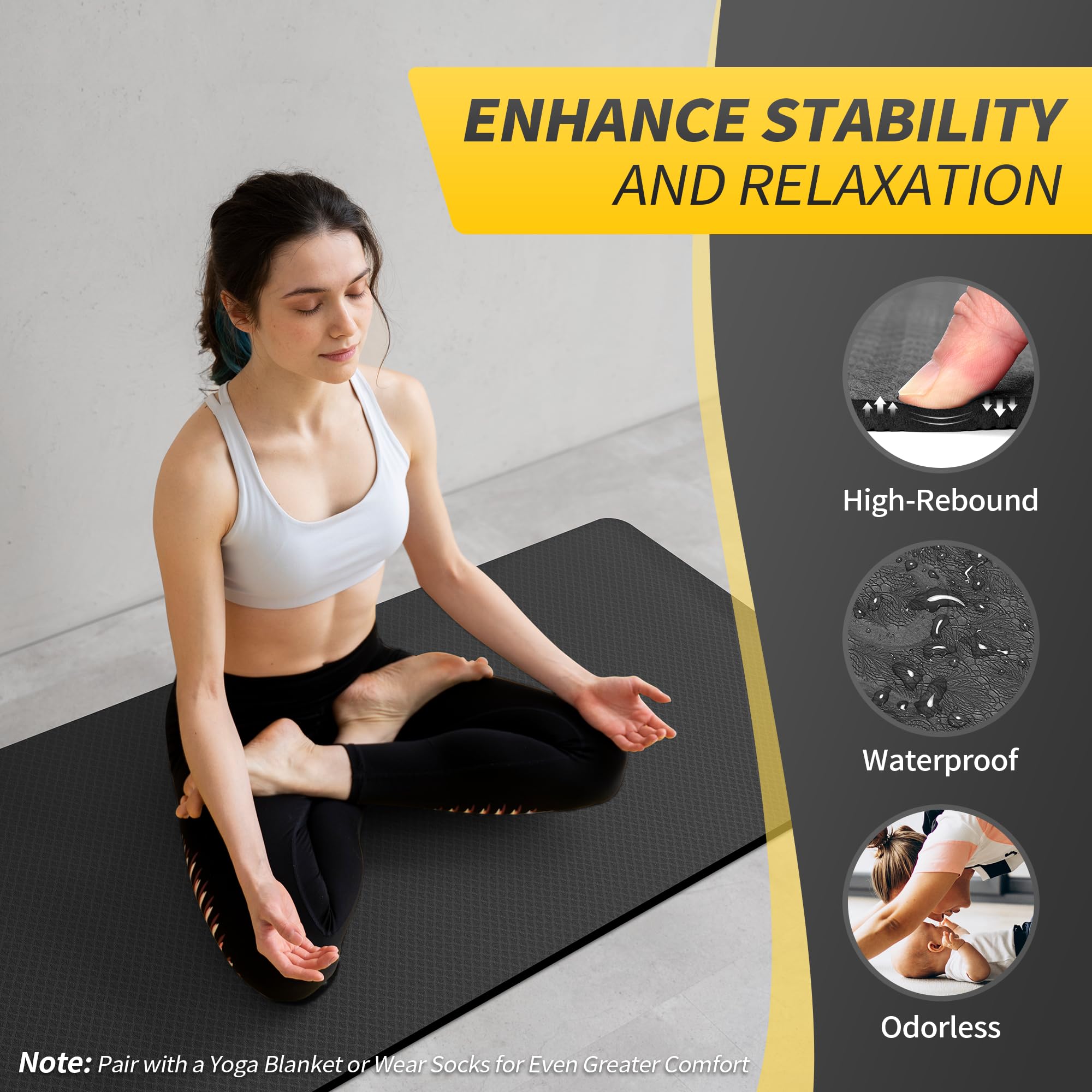 Cambivo Yoga Mat For Women Men Kids, 72'' X 24'' Tpe Yoga Mats, 1/4 & 2/5 Inch Extra Thick Yoga Mat Non Slip, Workout Mat With C