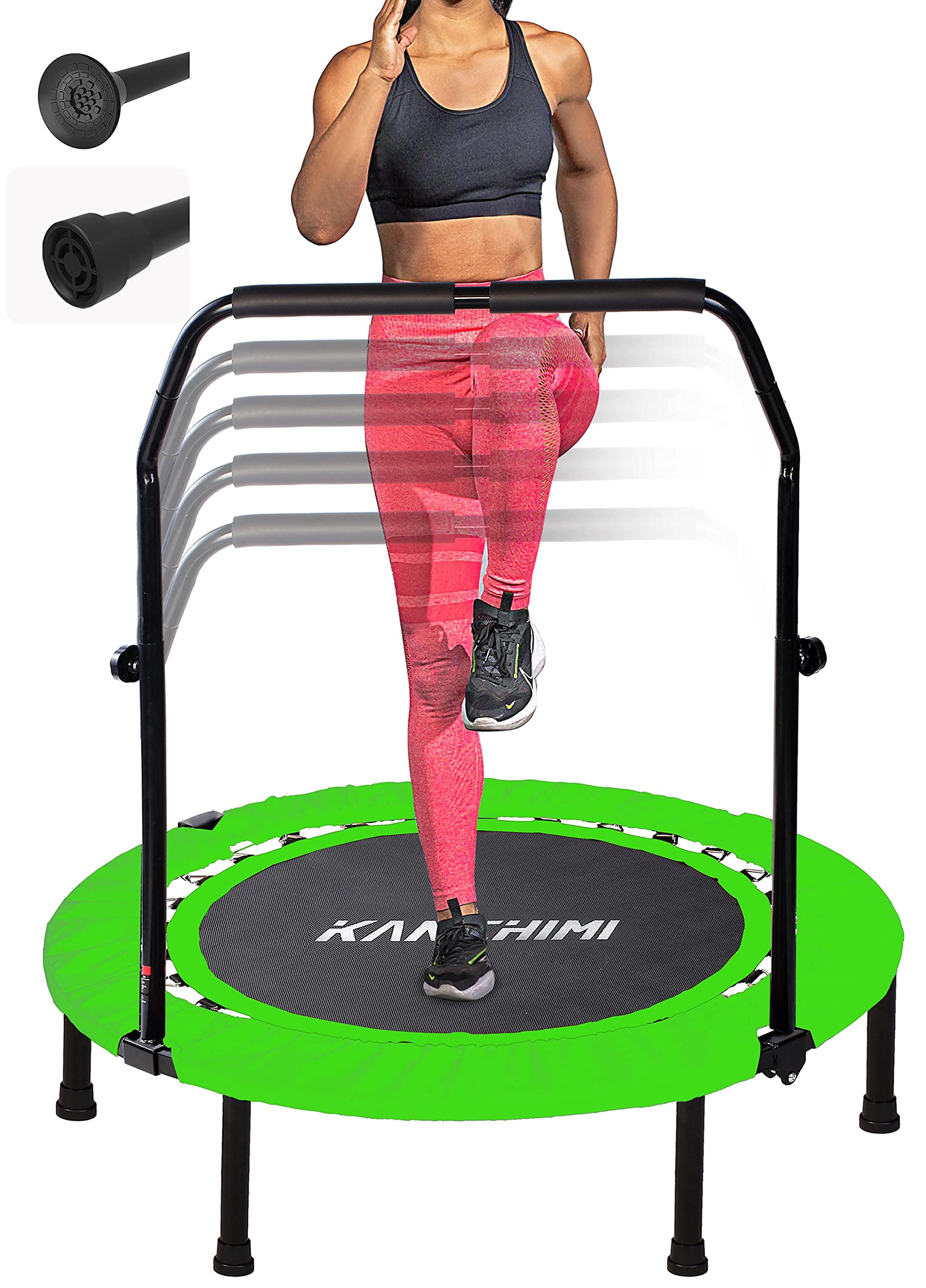 Kanchimi 40 Folding Mini Fitness Indoor Exercise Workout Rebounder Trampoline with Handle, Max Load 330lbs(Green)
