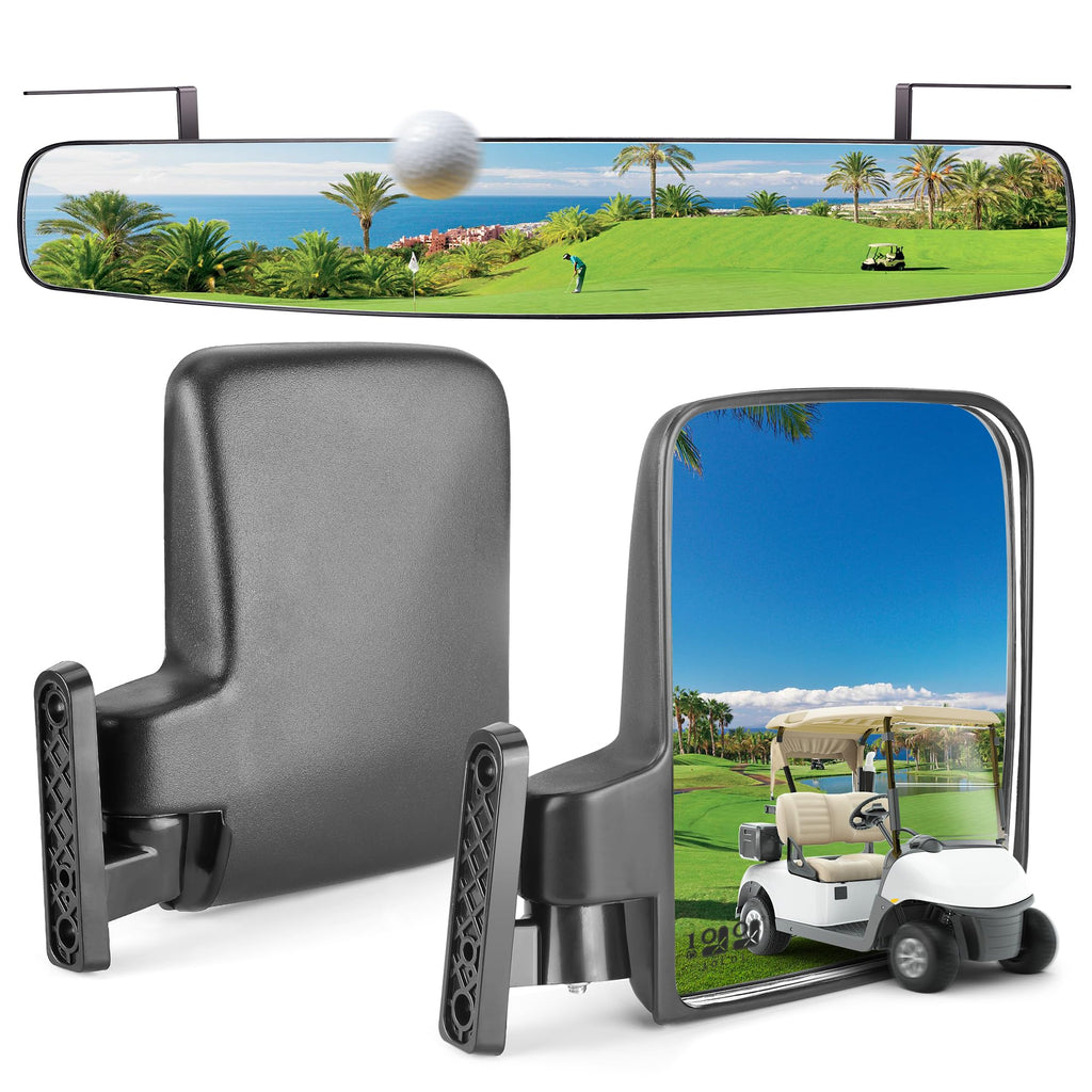 10L0L Newest Golf Cart Mirrors, Folding Side Mirror And Panoramic Rear View Mirror Kit For Yamaha Club Car Ezgo, Eliminate Blind