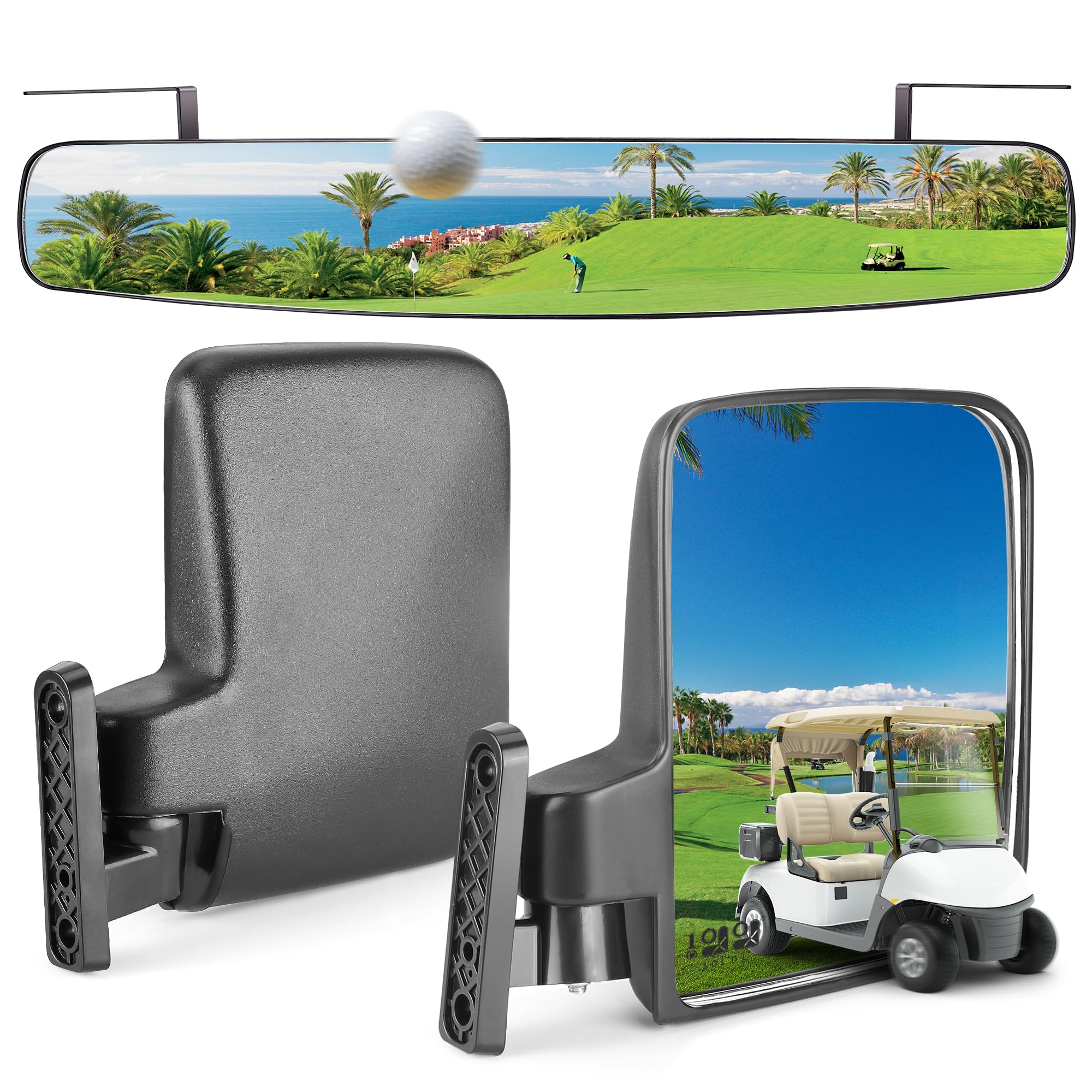10L0L Newest Golf Cart Mirrors, Folding Side Mirror And Panoramic Rear View Mirror Kit For Yamaha Club Car Ezgo, Eliminate Blind