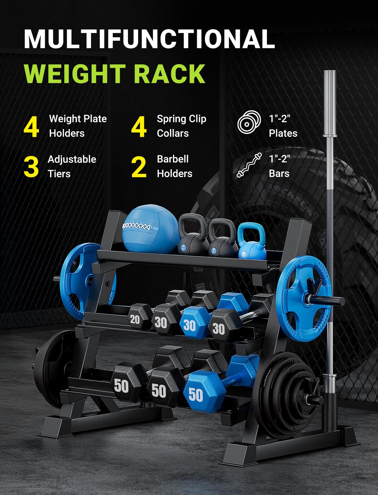 Yoleo Upgraded Dumbbell Rack, 1100Lbs Capacity Weight Rack For Dumbbells, Barbells, Kettlebells, 3-Tier Adjustable Weight Stand,