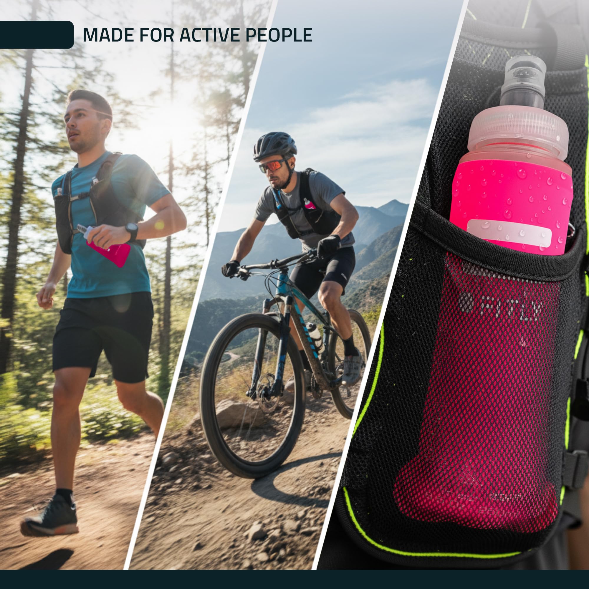 FITLY Soft Flask - 8.5 oz (250 ml) - Shrink As You Drink Pocket Soft Water Bottle for Hydration Pack/Running Vest - Folding Wate