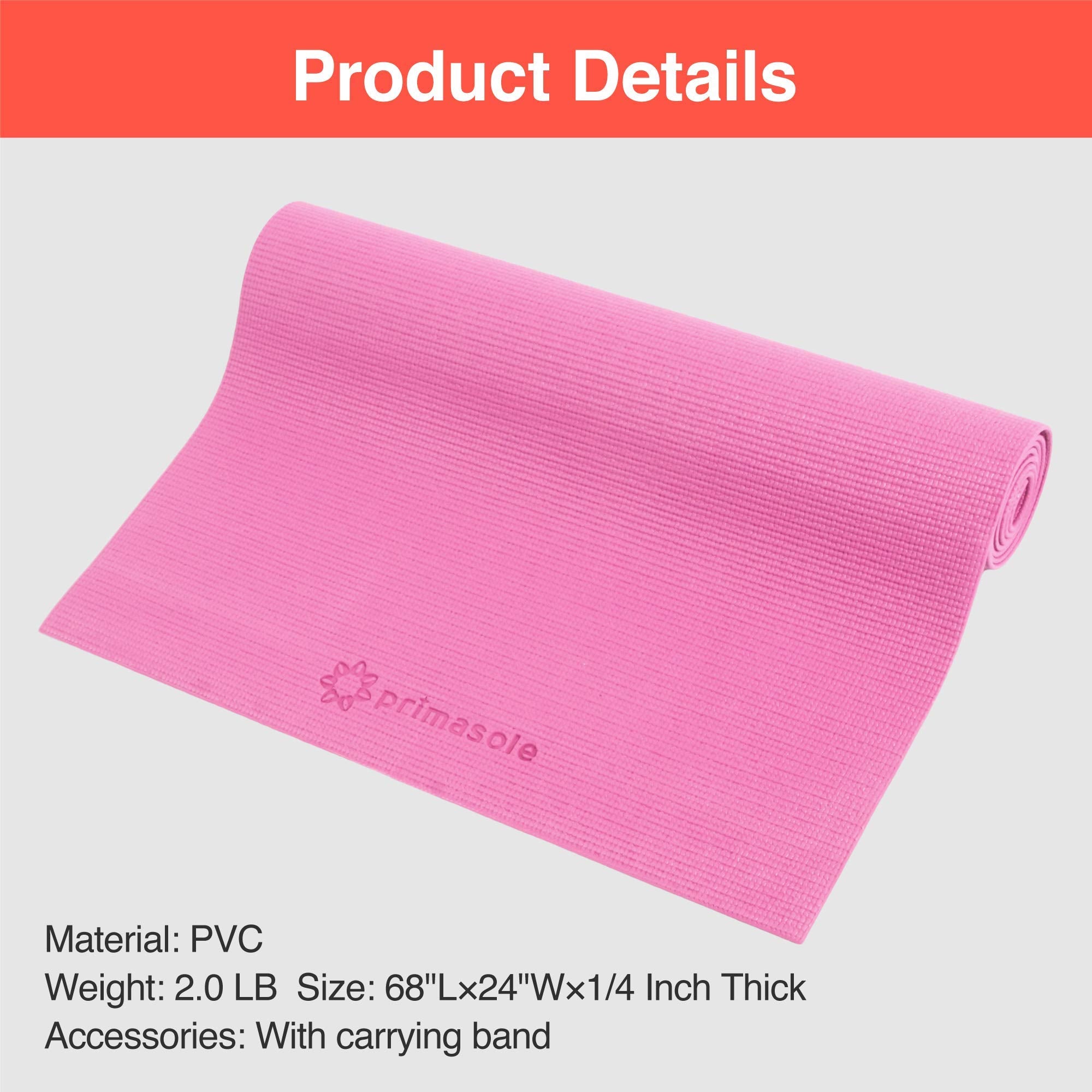 Primasole Yoga Mat With Carry Strap For Yoga Pilates Fitness And Floor Workout At Home And Gym 1/3 Thick (Azlea Pink Color) Pss9
