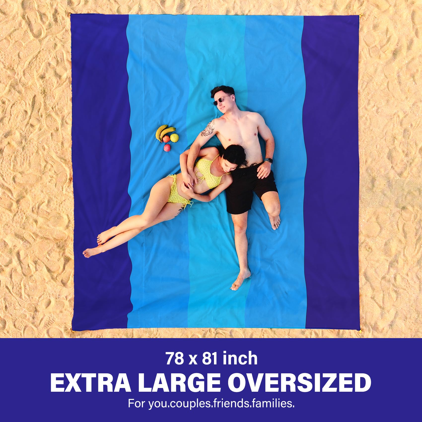 Famstar Beach Blanket Oversized Extra Large 78 X 81,Waterproof Sandproof Beach Blanket 1-7 Adults Lightweight Durable For Travel