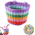 Kids Bike Basket Front,Hand-Woven Rainbow-Color Boys Girls Front Bicycle Basket