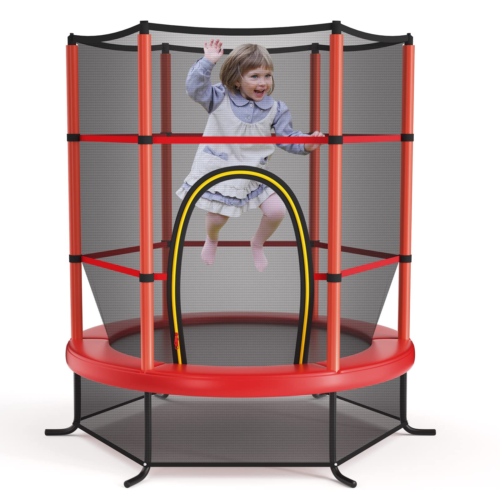 Giantex 55   Mini Kids Trampoline With Safety Enclosure Net, ASTM Approved, No-Gap Safe Design, Easy to Assemble 4.6 Ft Outdoo