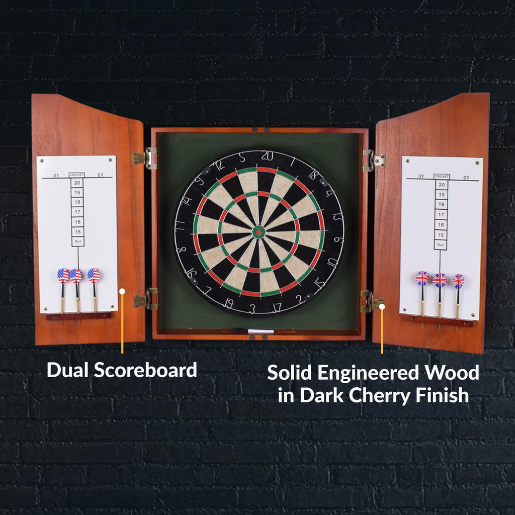 Hathaway Outlaw Free Dartboard And Cabinet Set, Cherry Finish