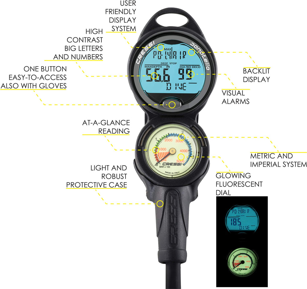 Cressi Scuba Diving Console For Beginners - 4-Dive Modes: Air  Nitrox  Gauge  Free - Long Battery Life - Strong Backlit Display