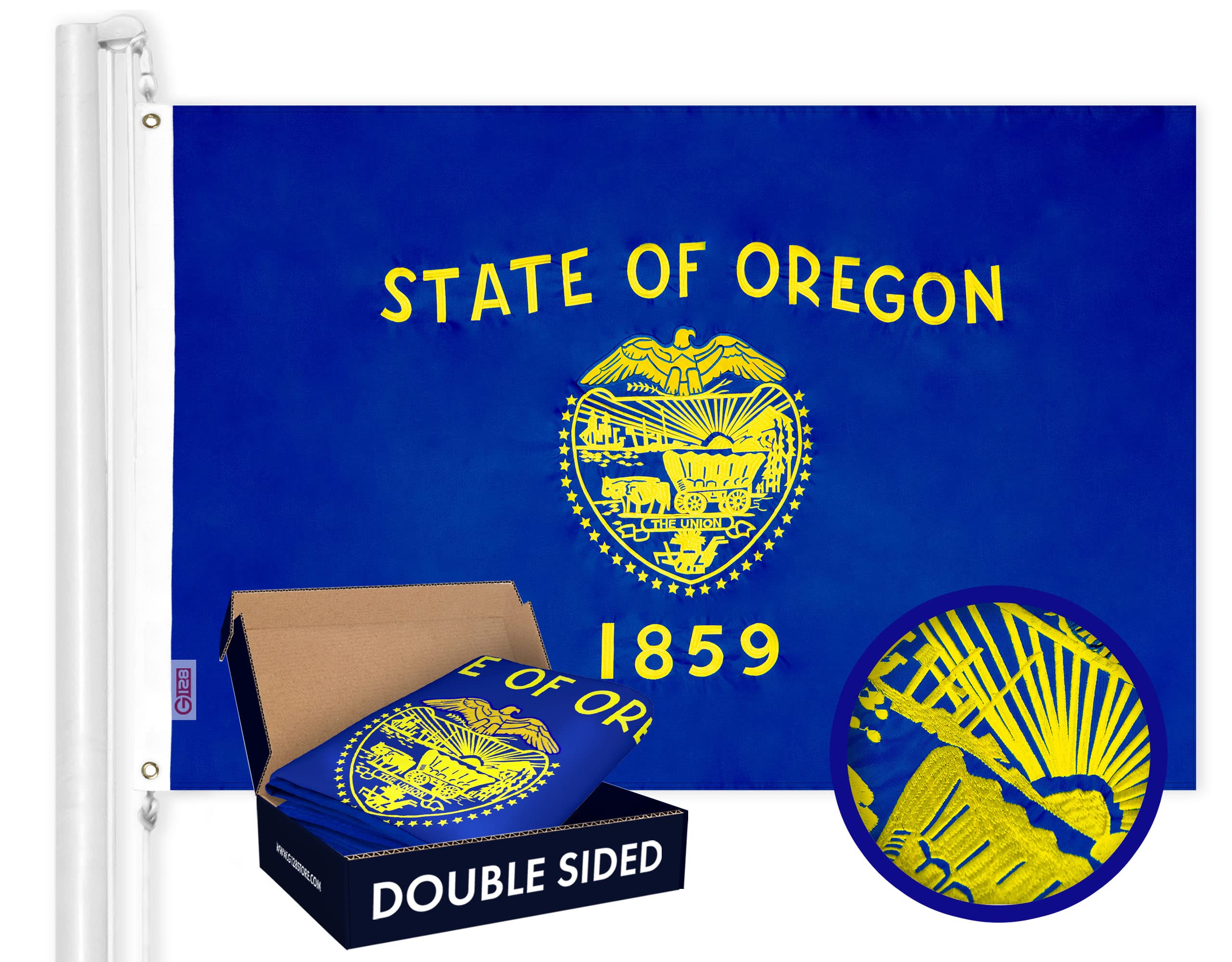 G128 Oregon State Flag  3X5 Ft  Double Toughweave Series Double Sided Embroidered 210D Polyester  Embroidered Design, Indooroutd