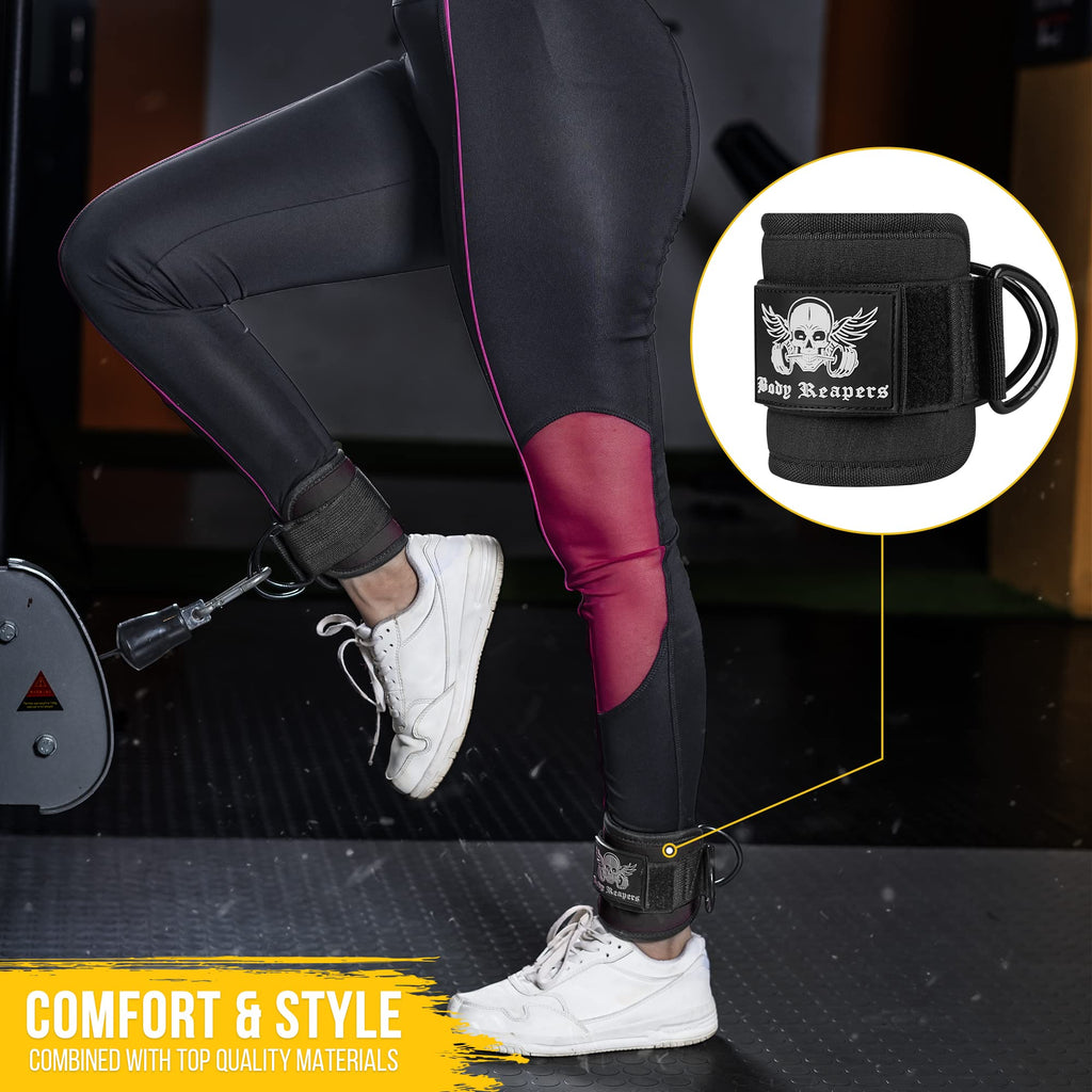 Body Reapers Gym Ankle Strap For Cable Machine, Adjustable Ankle Straps For Working Out, Neoprene Padded For Glute Kickbacks & L