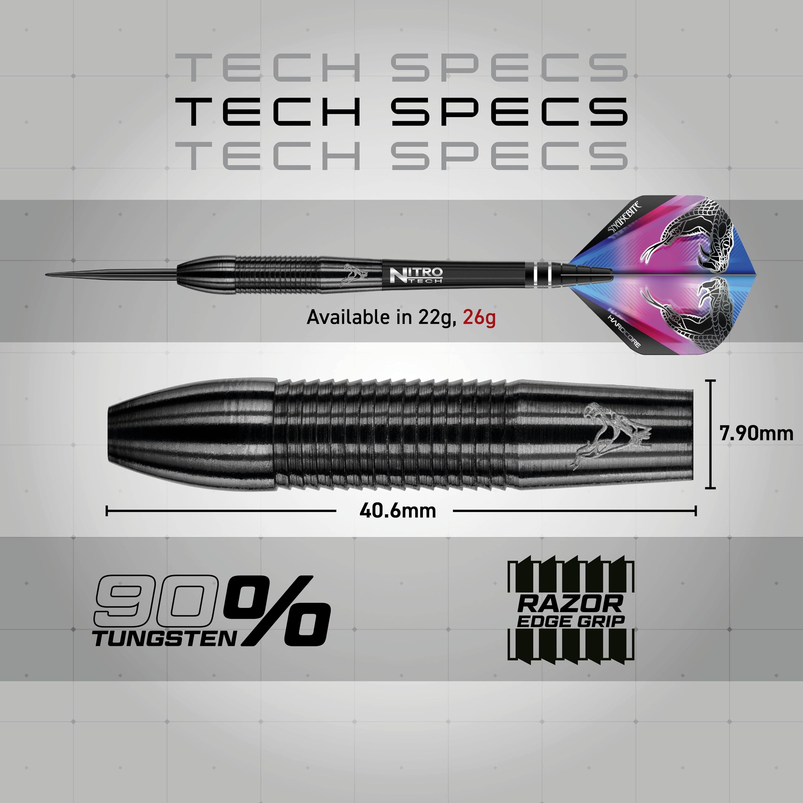 Red Dragon Peter Wright Snakebite 3: 26G Tungsten Darts Set With Flights And Stems