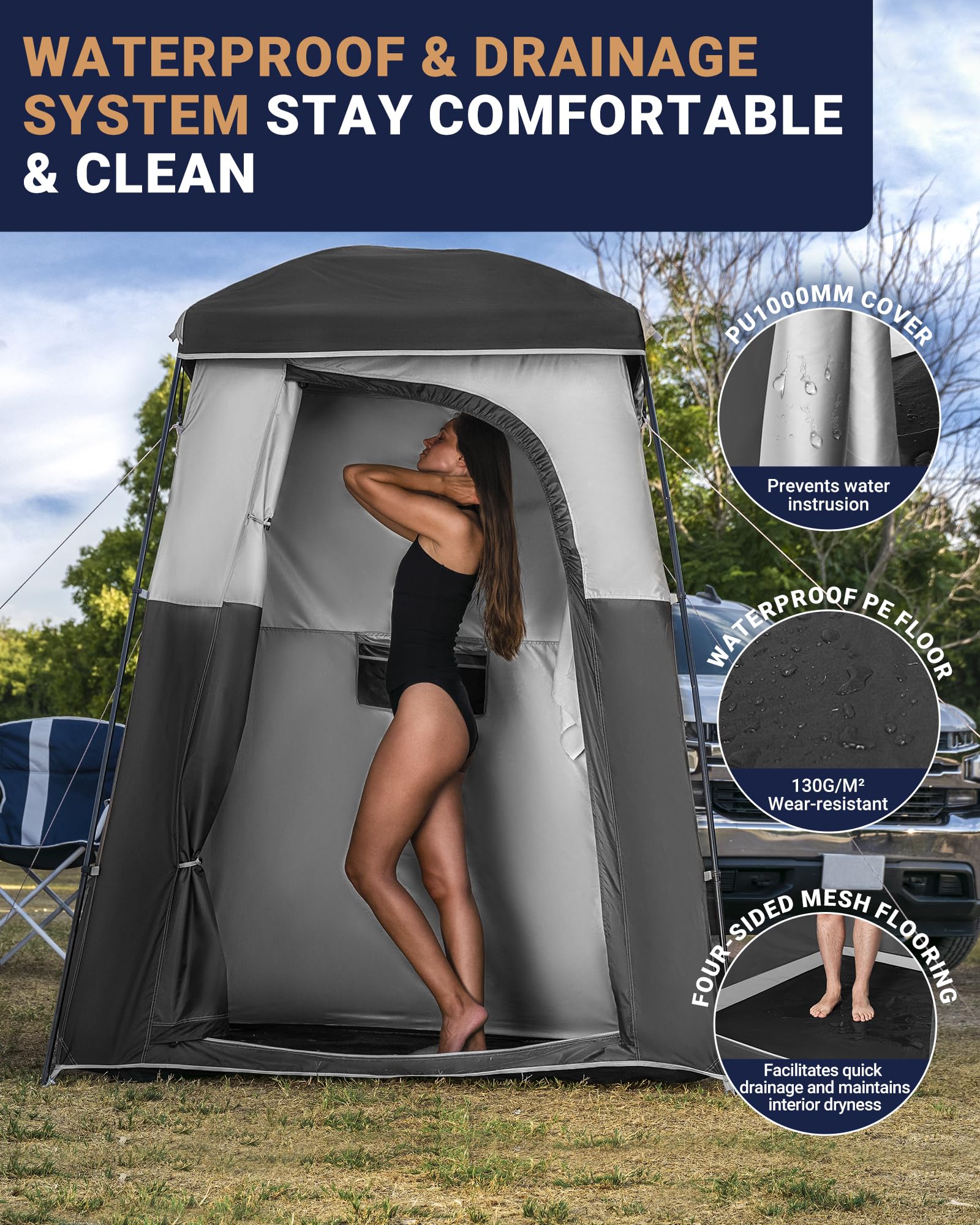 Kingcamp Camping Shower Tent, Portable Outdoor Privacy Toilet & Changing Tent Windproof & Waterproof Easy Setup 1 Or 2 Room Shel