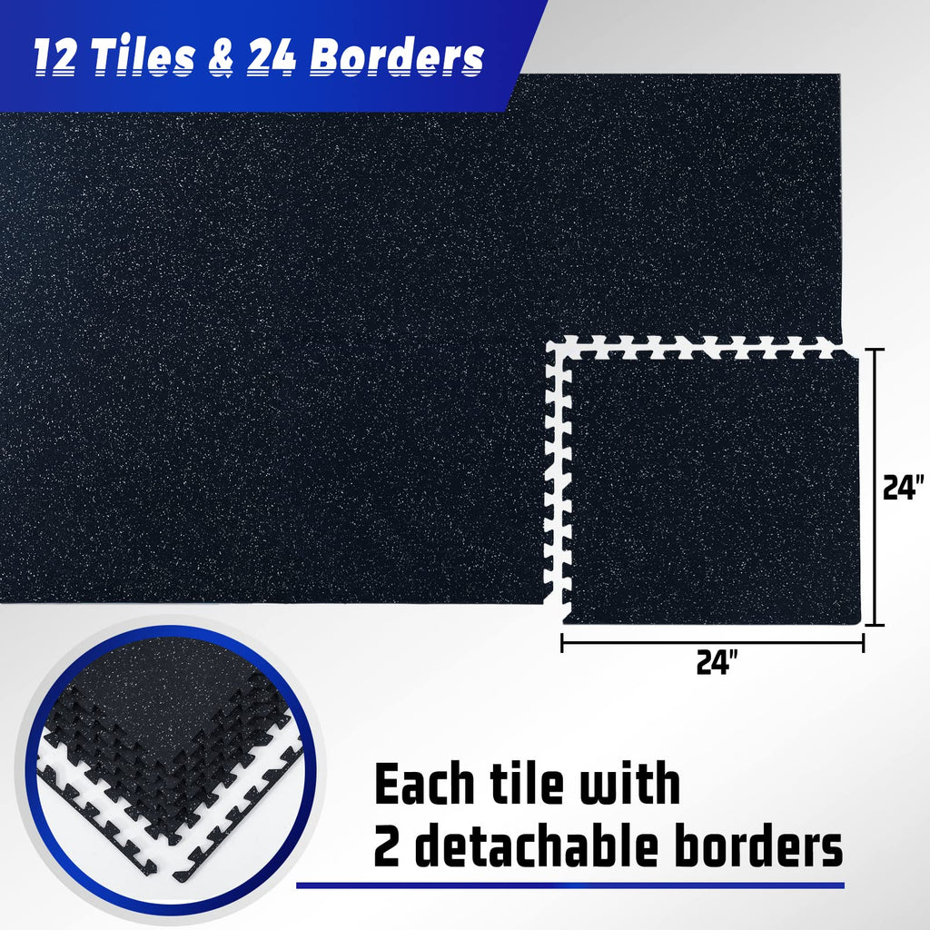 SUPERJARE 0.56 Thick 12 Pcs 48 Sq Ft Rubber Top Exercise Equipment Mats, High Density EVA Foam Mats with Rubber Top, Interlock