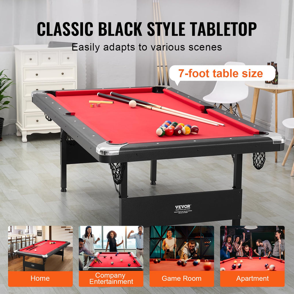 VEVOR Billiards Table, 7 ft Pool Table, Portable Foldable Space-Saving Table, Billiard Table Set Includes Balls, Cues, Chalks an