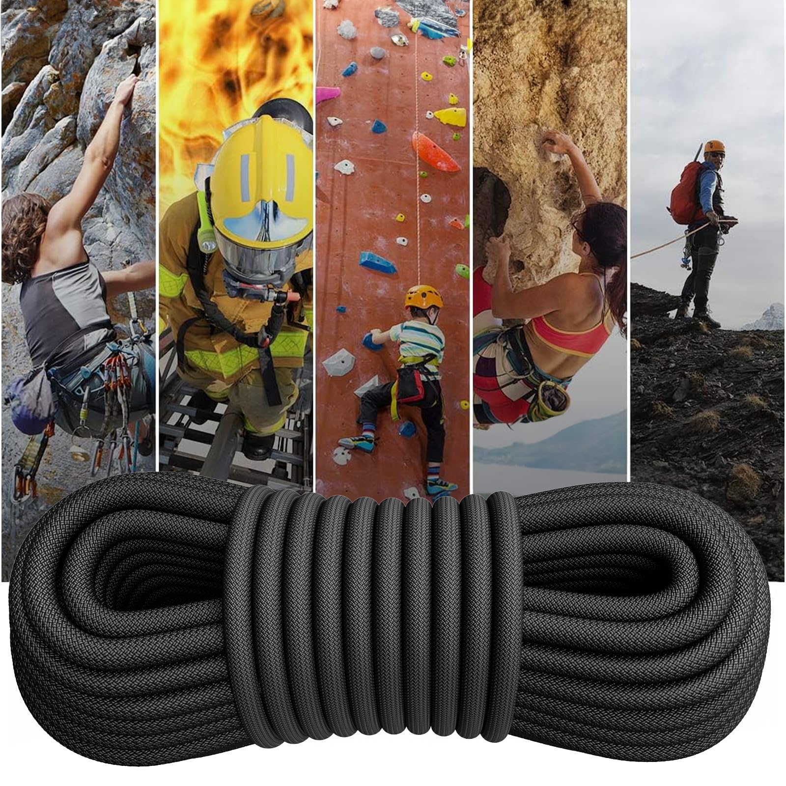 X Xben Rock Climbing Rope, Static Uiaa Mountain Climb Ropes, 10.5Mm 32Ft Black Mountaineering Climbing Gear For Rescue, Hiking,