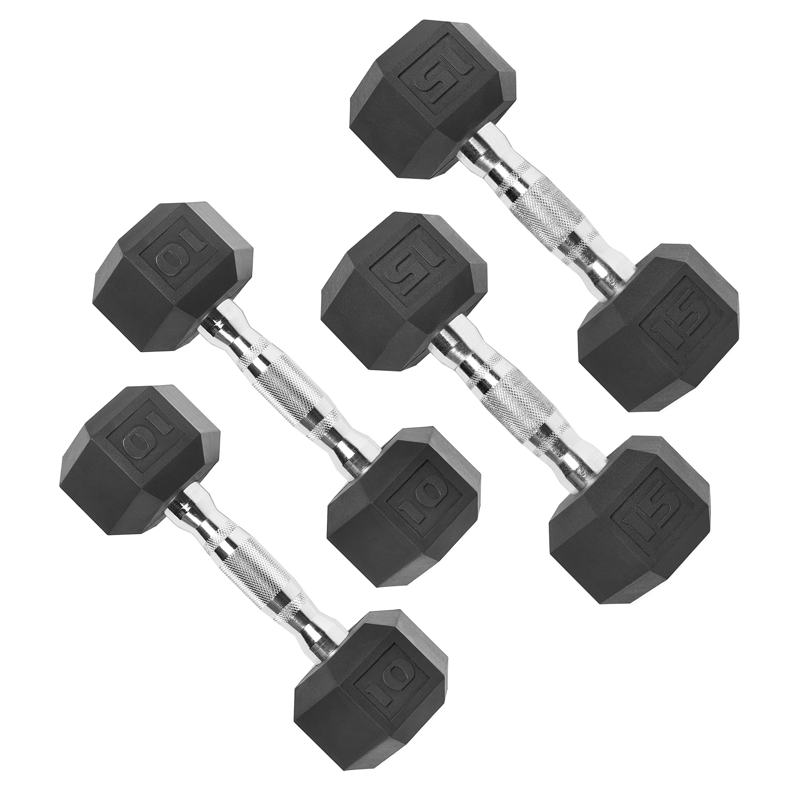 Cap Barbell 50Lb Coated Hex Dumbbells, 10X2 15X2, Part Of 150Lb Set