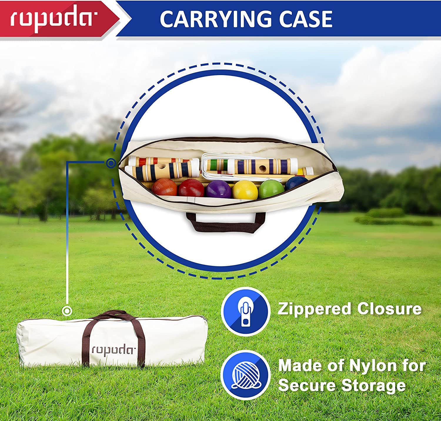 Ropoda Six-Player Croquet Set With Wooden Mallets, Colored Balls, Sturdy Carrying Bag For Adults &Kids, Perfect For Lawn,Backyar