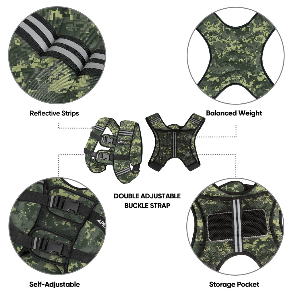 APEXUP 20lbs Weighted Vest Men Women, Weight Vest for Women Workout Equipment for Strength Training Running (Green Digi Camo)
