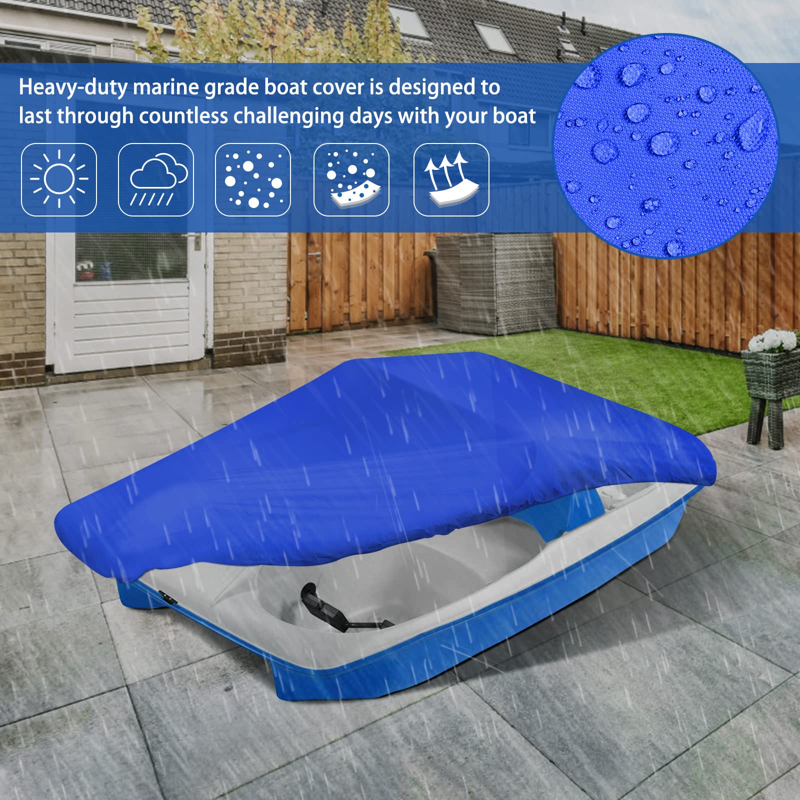Icover Pedal Boat Cover, Fits 3 Or 5 Person Paddle Boat Water Proof Heavy Duty Boat Cover, Blue