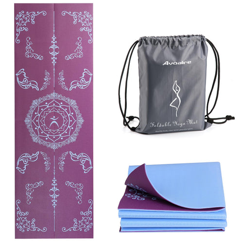 Avoalre Folding Yoga Mat - Eco-Friendly Pvc Travel Packable, Double Sided Non-Slip Printed With Bag For Home Workout Gym Exercis