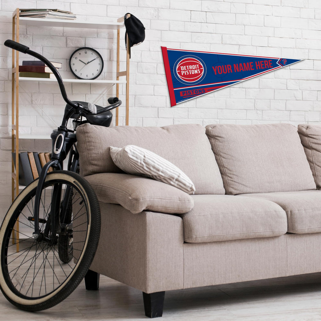 Rico Industries Nba Basketball Detroit Pistons Personalized - Custom 12'' X 30'' Soft Felt Pennant - Ez To Hang