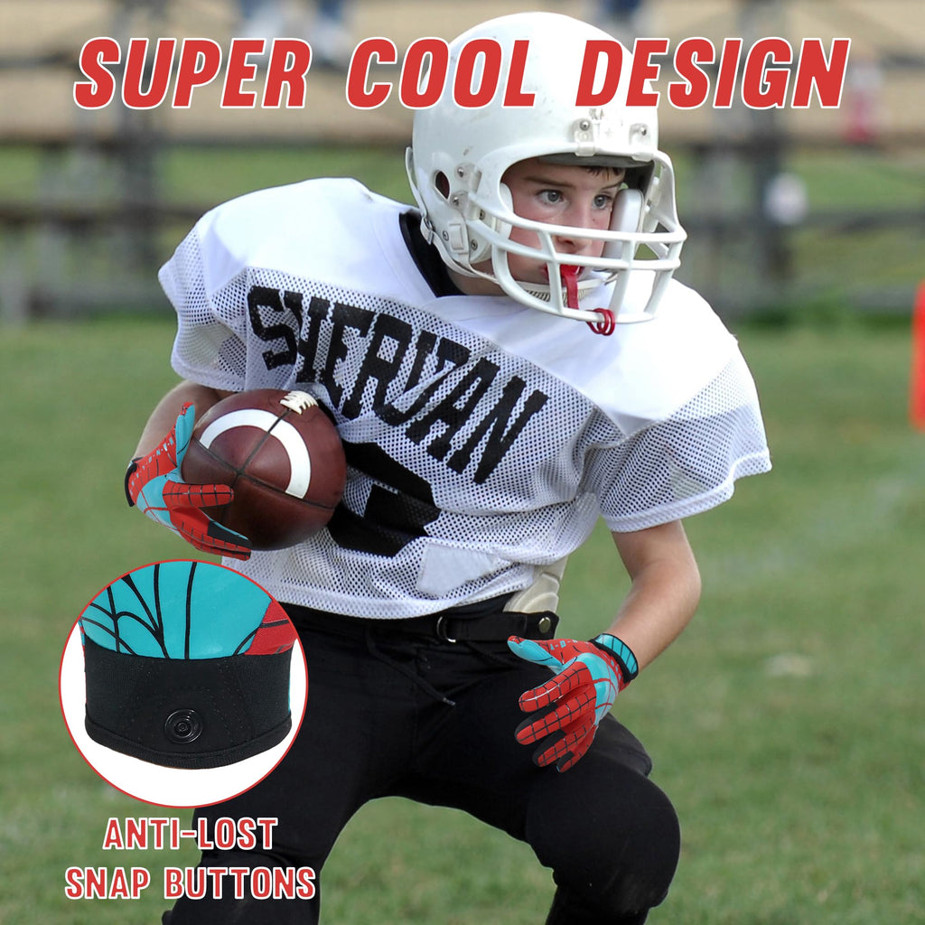 AIGEVTURE Youth Football Gloves Kid Receiver Gloves Boys Girls Unmatched Grip Great Gift (Sky Blue and Red, Youth XS)