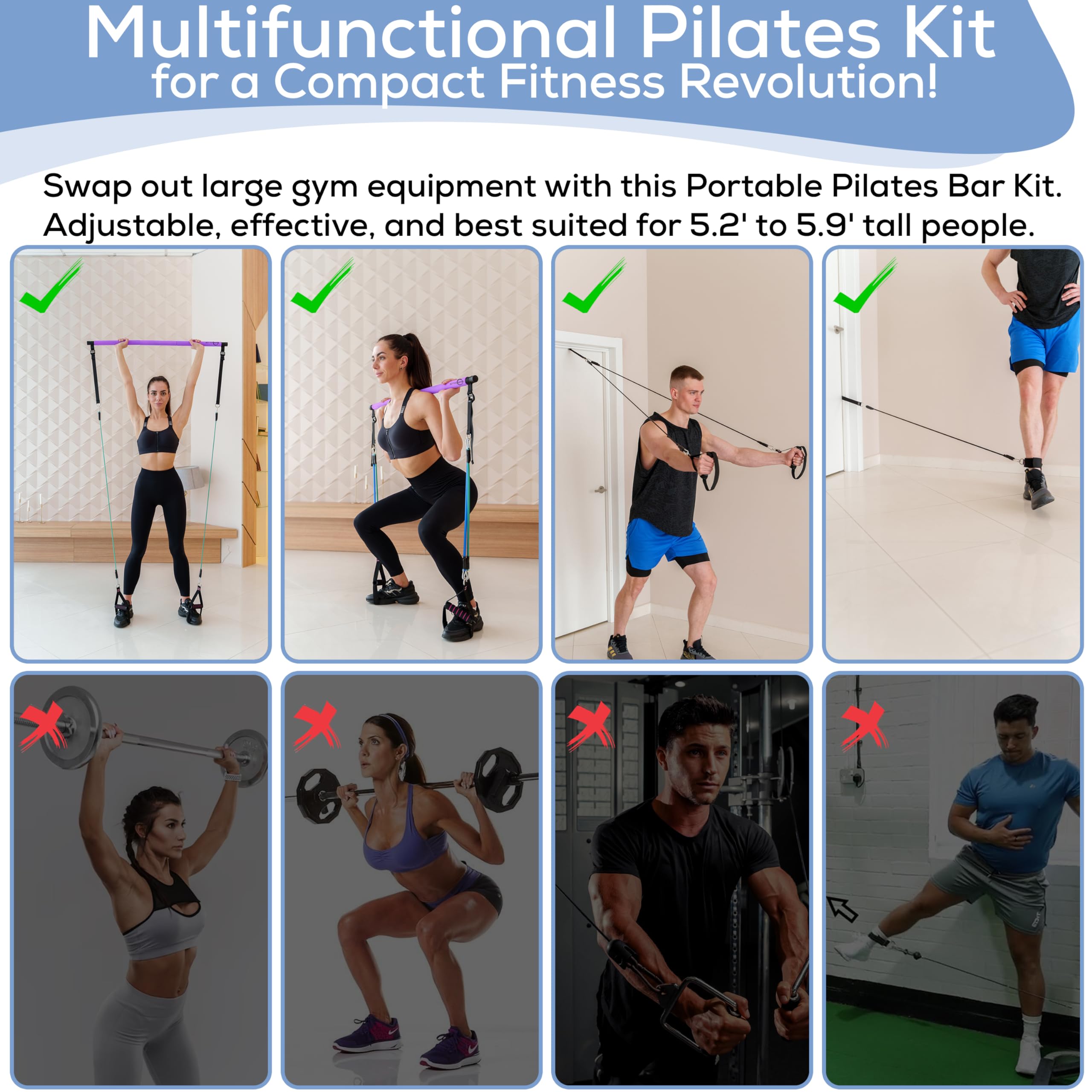Upgraded Pilates Bar Kit -39    Adjustable Exercise Equipment For Men, Women With 6X 20, 30, 40 Lbs Resistance Bands With Adjust