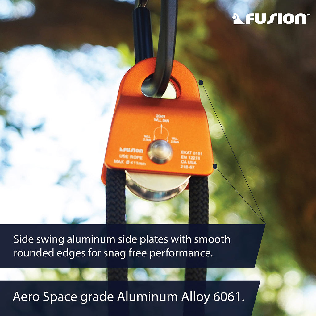 Fusion Climb Mirco Aluminum Side Swing Pulley, Single Pulley 20Kn For Backyard Zipline, Trolly, Swing Pulley, Climbing Rescue, R