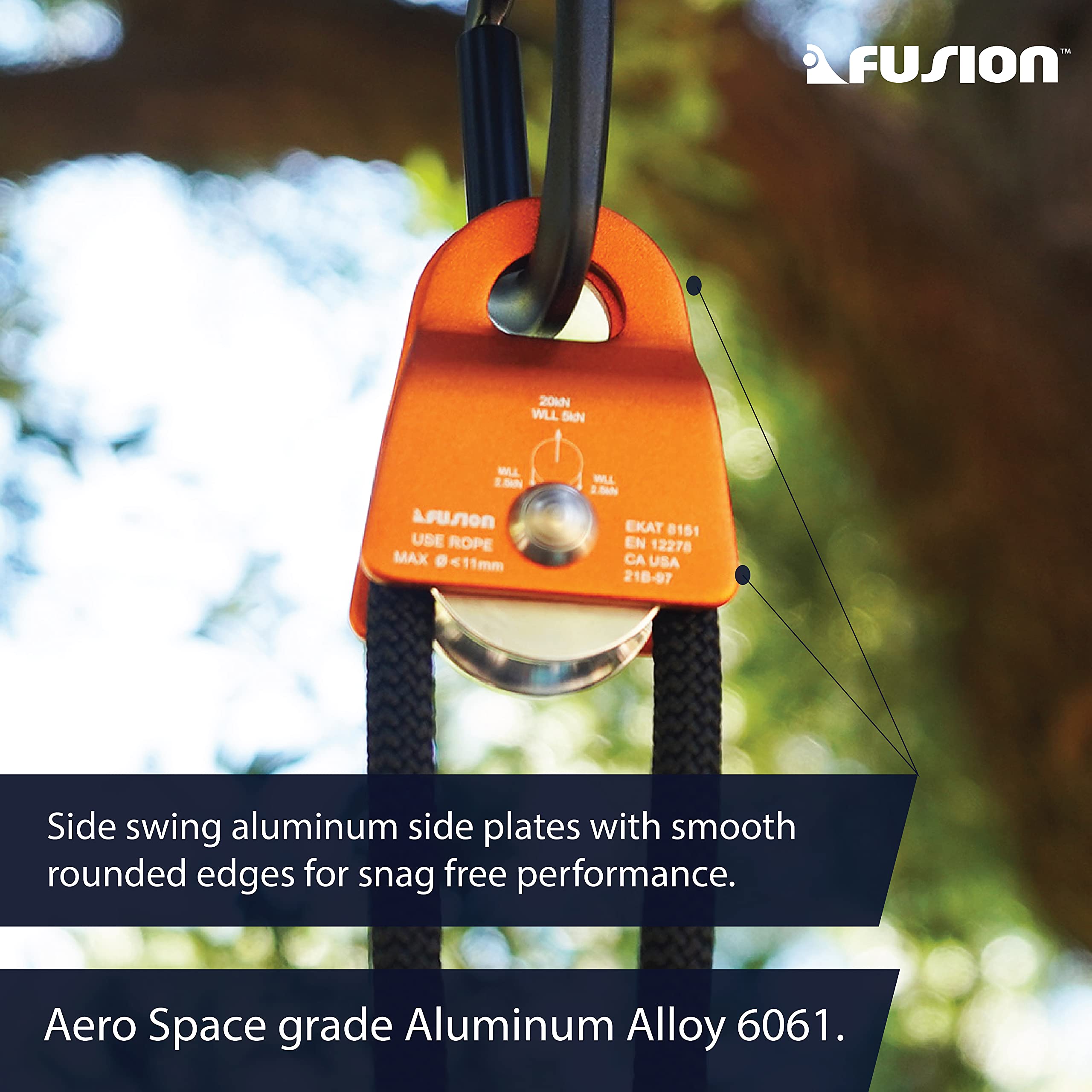 Fusion Climb Mirco Aluminum Side Swing Pulley, Single Pulley 20Kn For Backyard Zipline, Trolly, Swing Pulley, Climbing Rescue, R
