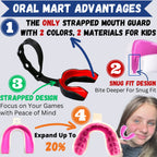 Oral Mart Black/Red Strapped Youth Mouth Guard For Kids - Sports Mouthguard With Strap For Football, Ice Hockey, Lacrosse, Taekw