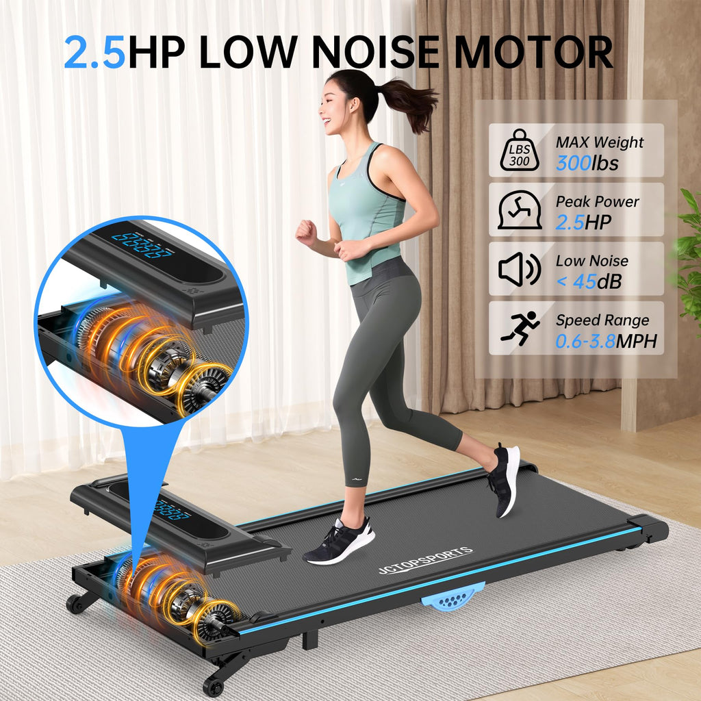 Modida 2-In-1 Under Desk Treadmill, Foldable Walking Pad For Home Office, Portable Electric Treadmill With Remote Control & Led
