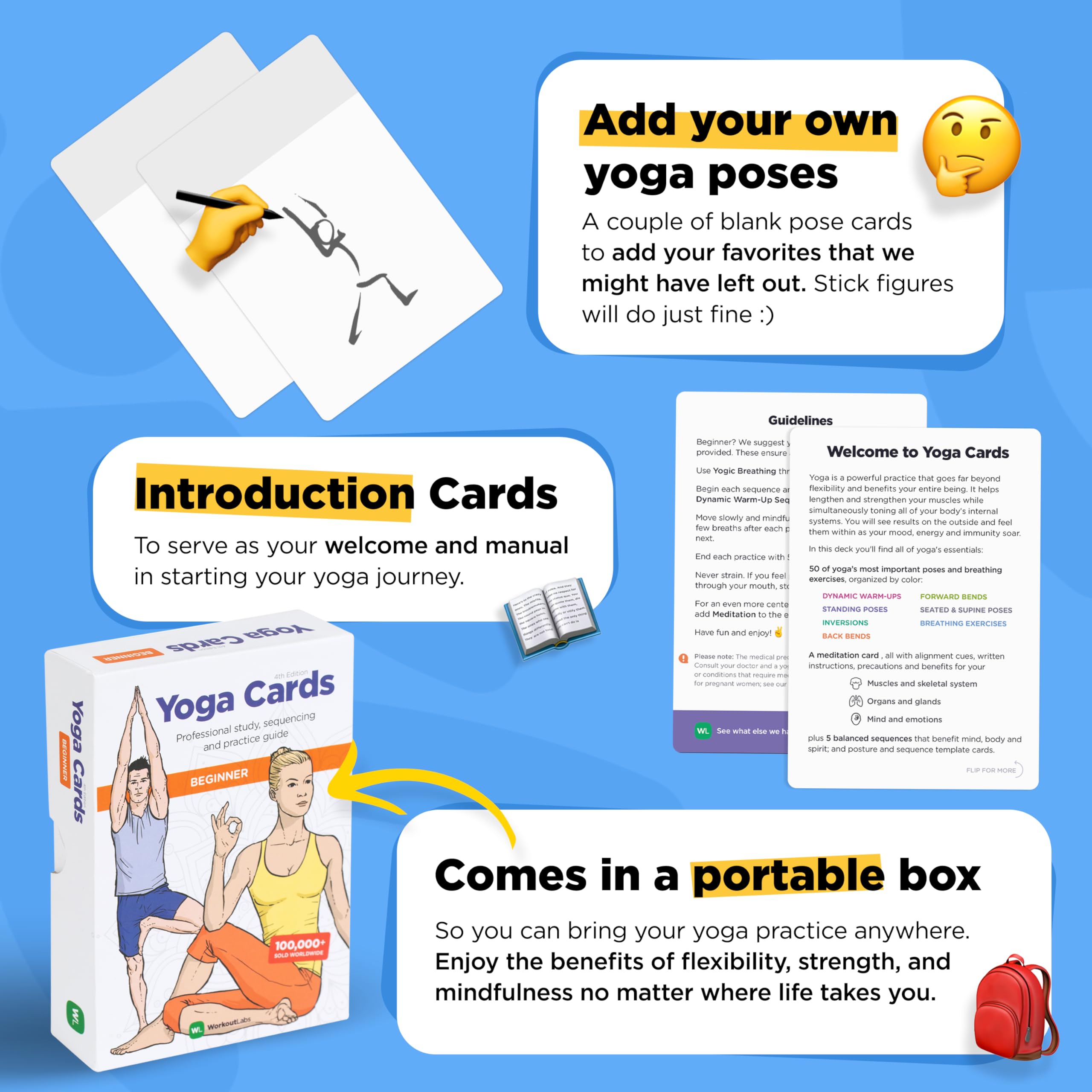 Workoutlabs Yoga Cards - Beginner: Visual Study, Class Sequencing & Practice Guide With Essential Poses, Breathing Exercises & M