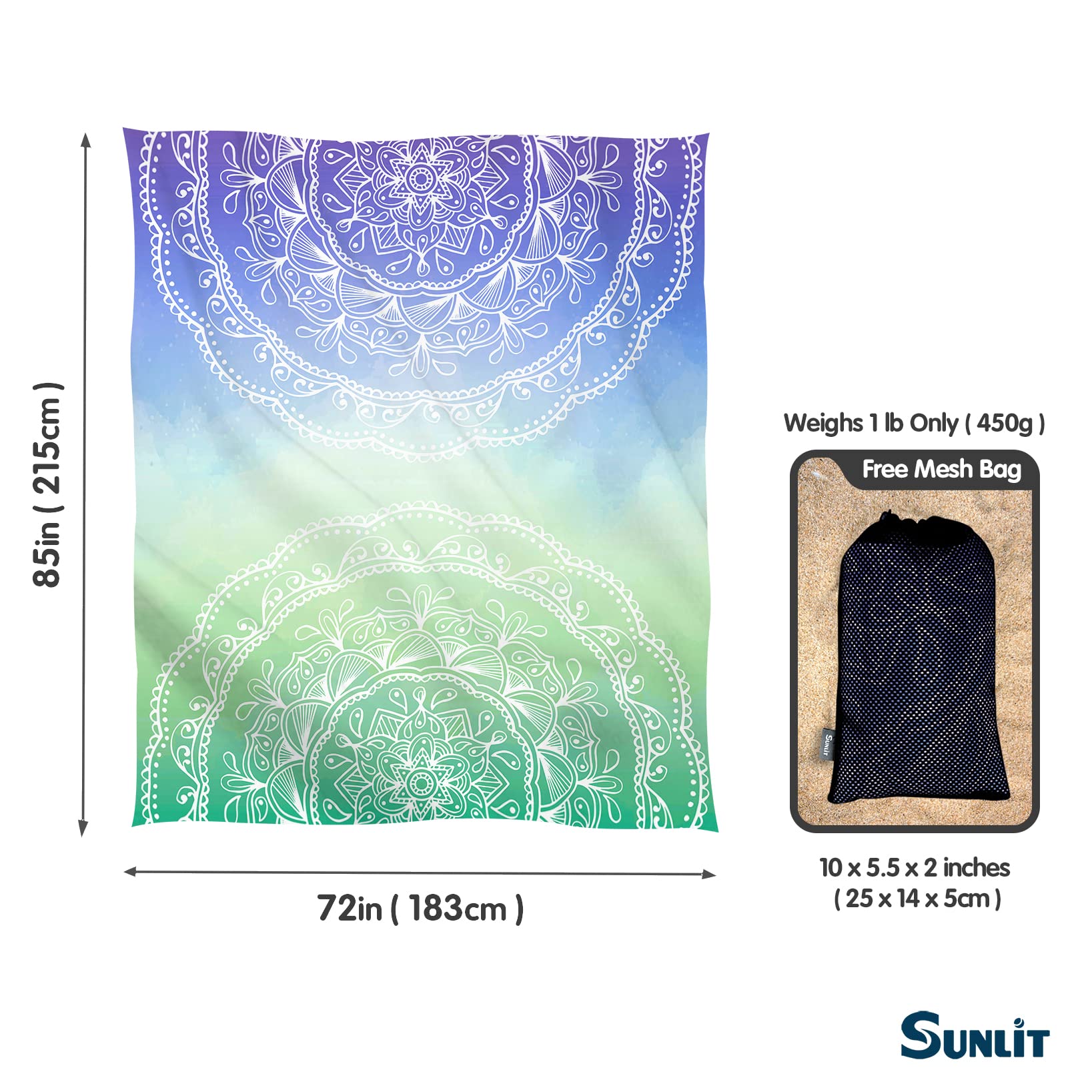 Sunlit Silky Soft 85X72 Boho Sand Proof Beach Blanket Sand Proof Mat With Corner Pockets And Mesh Bag For Beach Party, Travel, C