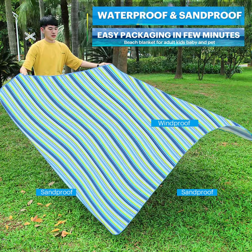 K Y Kangyun Large Beach Blanket Picnic Blankets Sandproof Waterproofmat For Beach, Travel, Camping, Hiking, Park Grass,Home Fold