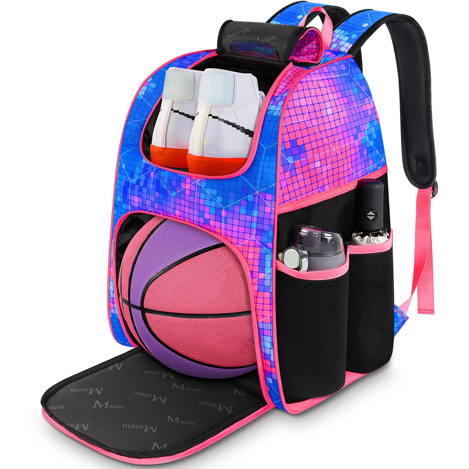 MATEIN Basketball Bag, Sturdy Soccer Bag with Ball Holder & Shoe Compartment, Large Basketball Backpack for Training Equipment, 