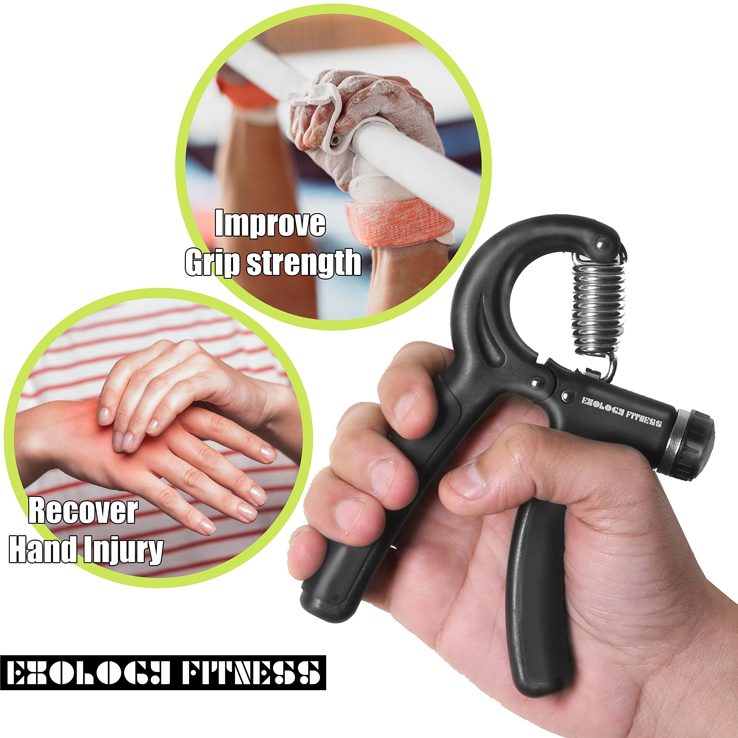 Exology Fitness Grip Strength Trainer 11Lbs-132Lbs (5Kg-60Kg)- Non Slip Hand Grip Strengthener With Stainless Steel Spring For I